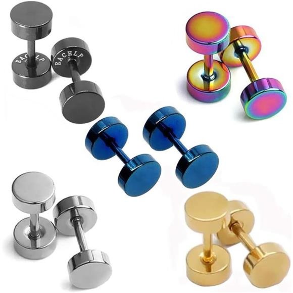 5 Pair Dot Earrings High Polished Surgical Steel Screw Back Disc Stud Earrings - Picture 1 of 4